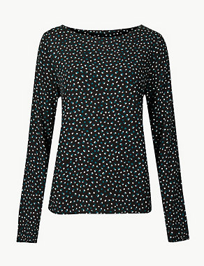 Printed Round Neck Long Sleeve Shell Top Image 2 of 4