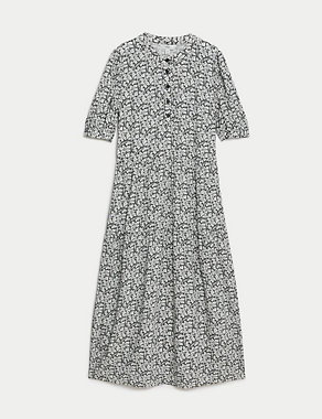 Printed Round Neck Midi Relaxed Tiered Dress Image 2 of 4