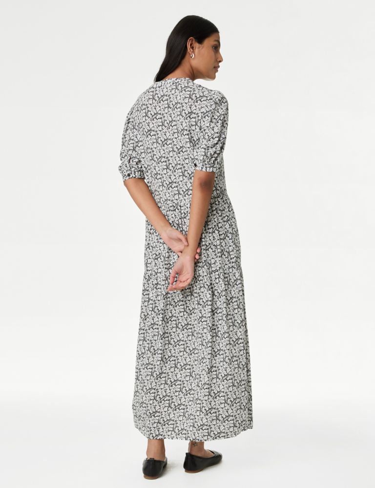 Printed Round Neck Midi Relaxed Tiered Dress 4 of 4