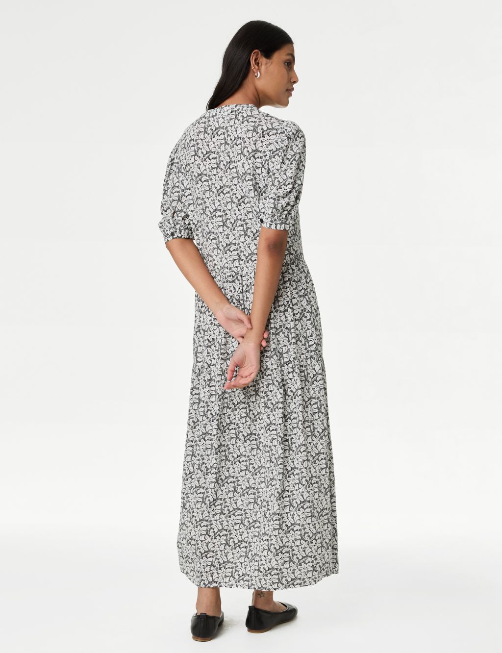 Printed Round Neck Midi Relaxed Tiered Dress 4 of 4