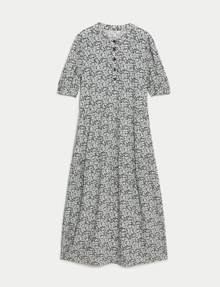 Printed Round Neck Midi Relaxed Tiered Dress 2 of 4