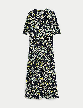 Printed Round Neck Midi Tiered Dress Image 2 of 5