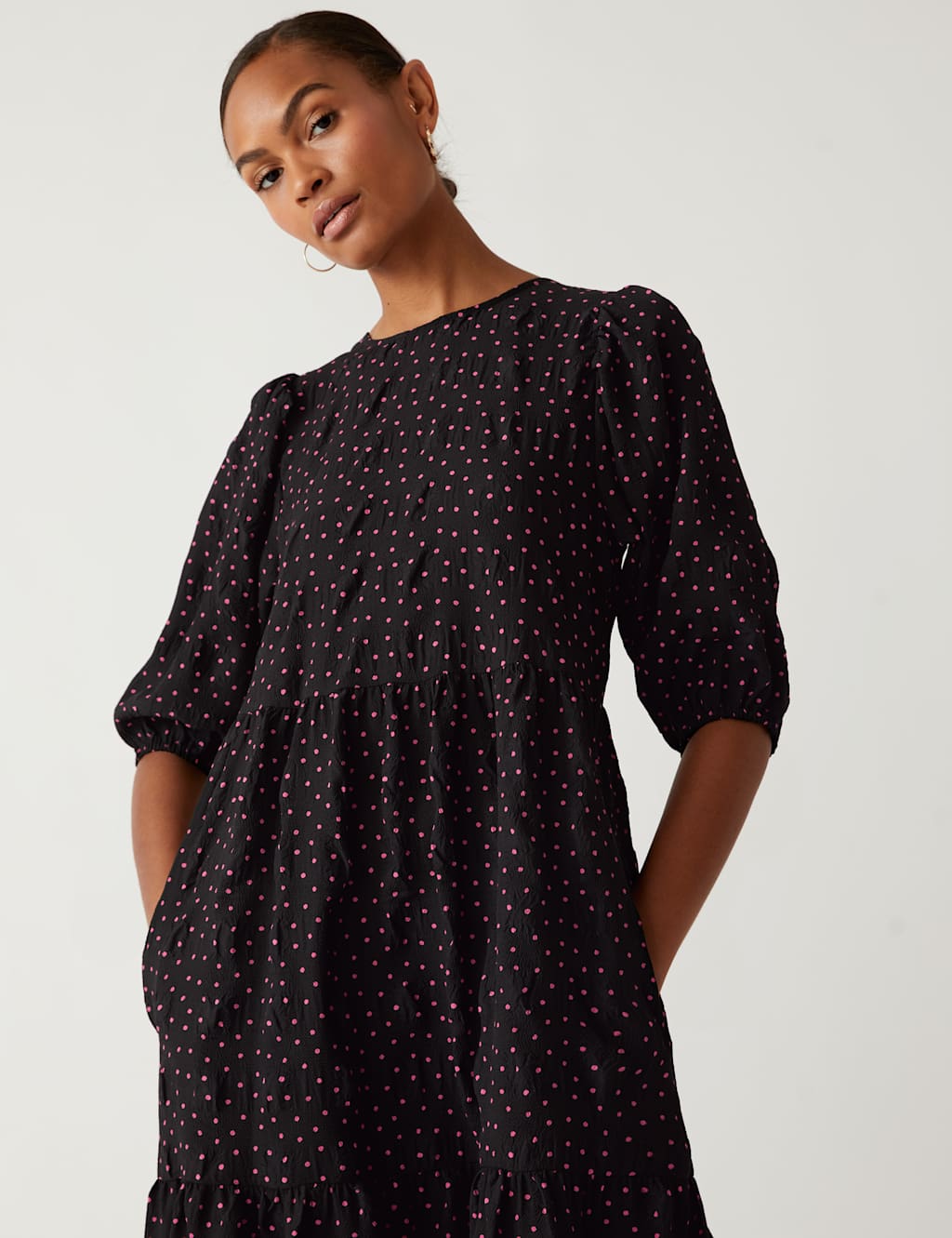 Printed Round Neck Midi Tiered Dress 3 of 6