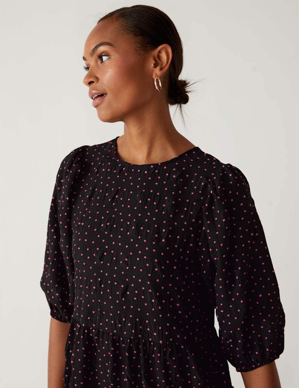 Printed Round Neck Midi Tiered Dress 4 of 6