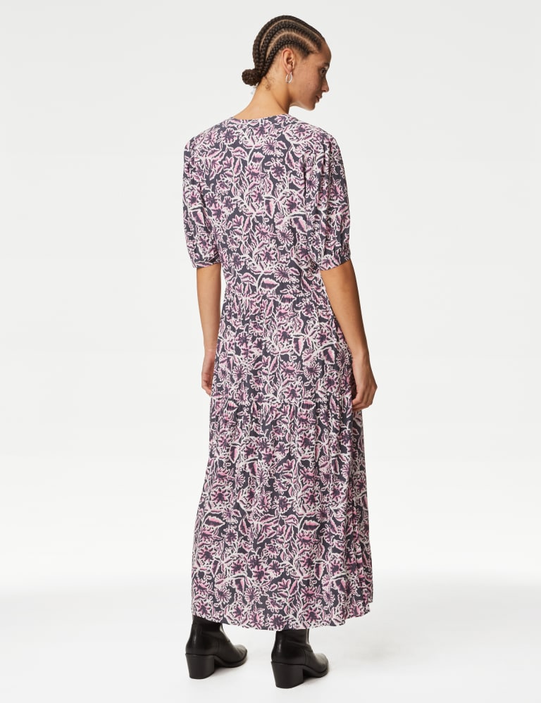 Printed Round Neck Midi Tiered Dress 5 of 5