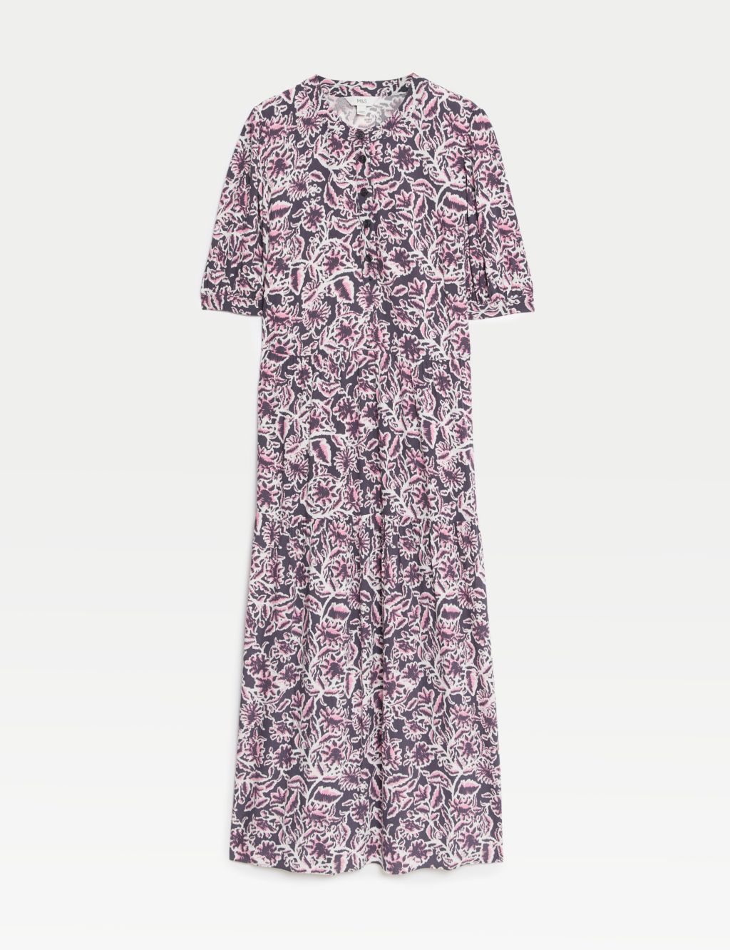 Printed Round Neck Midi Tiered Dress | M&S Collection | M&S