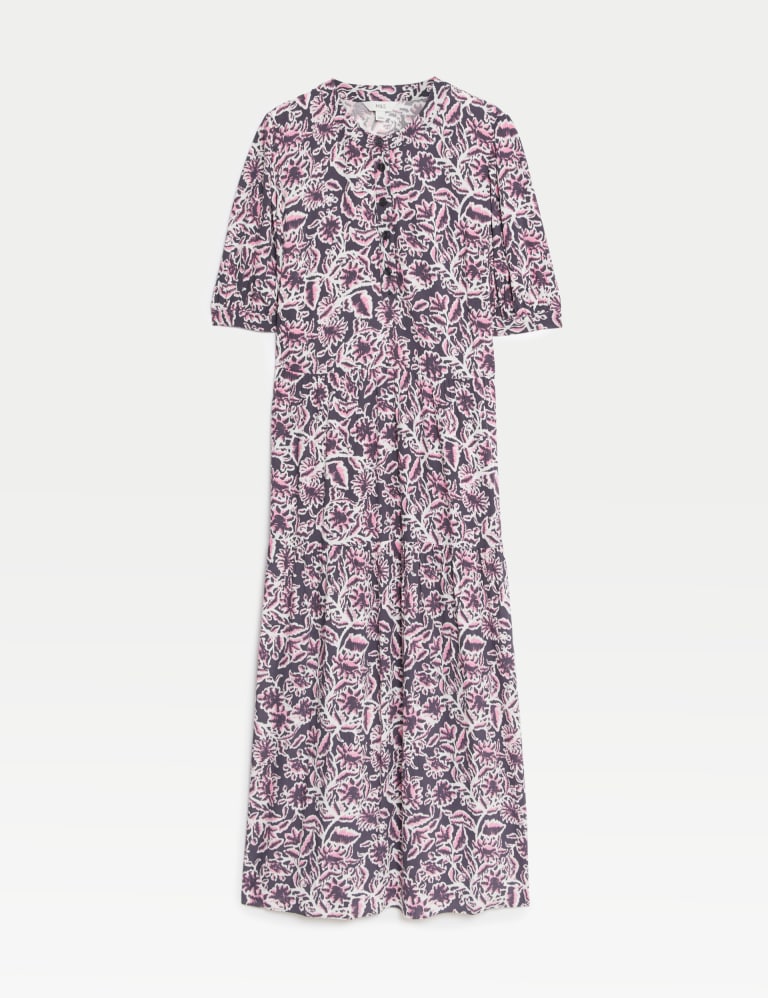 Printed Round Neck Midi Tiered Dress M S Collection M S