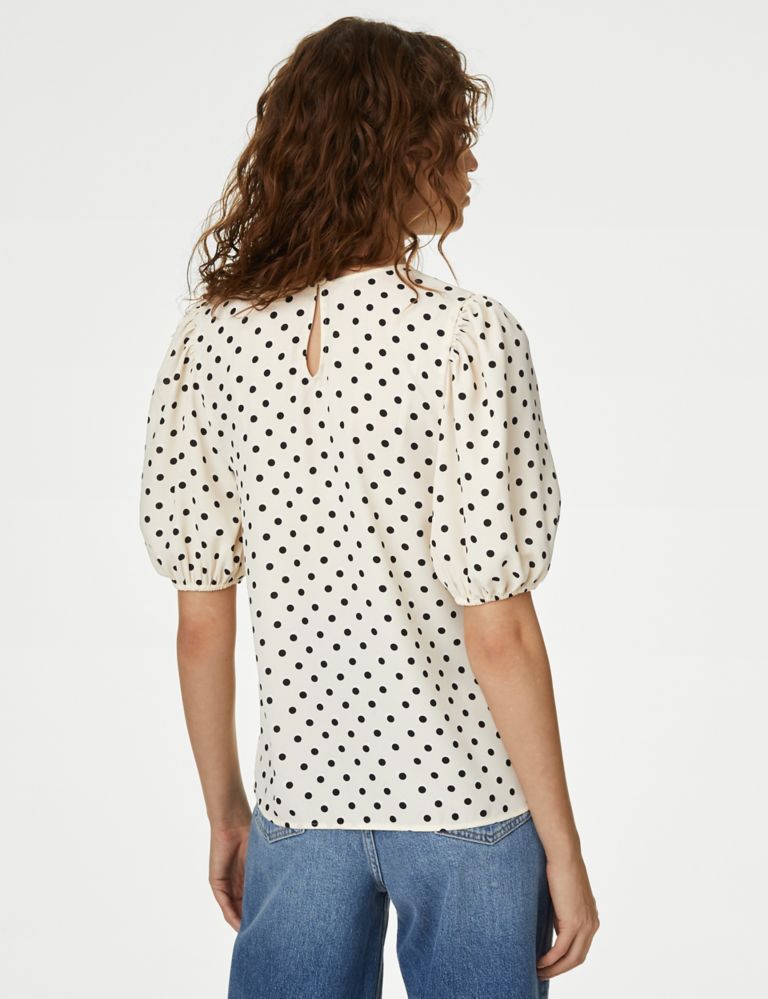 Printed Round Neck Puff Sleeve Blouse 5 of 5