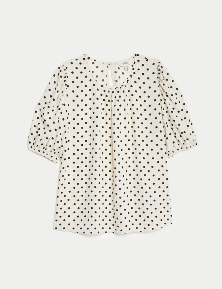 Printed Round Neck Puff Sleeve Blouse 2 of 5
