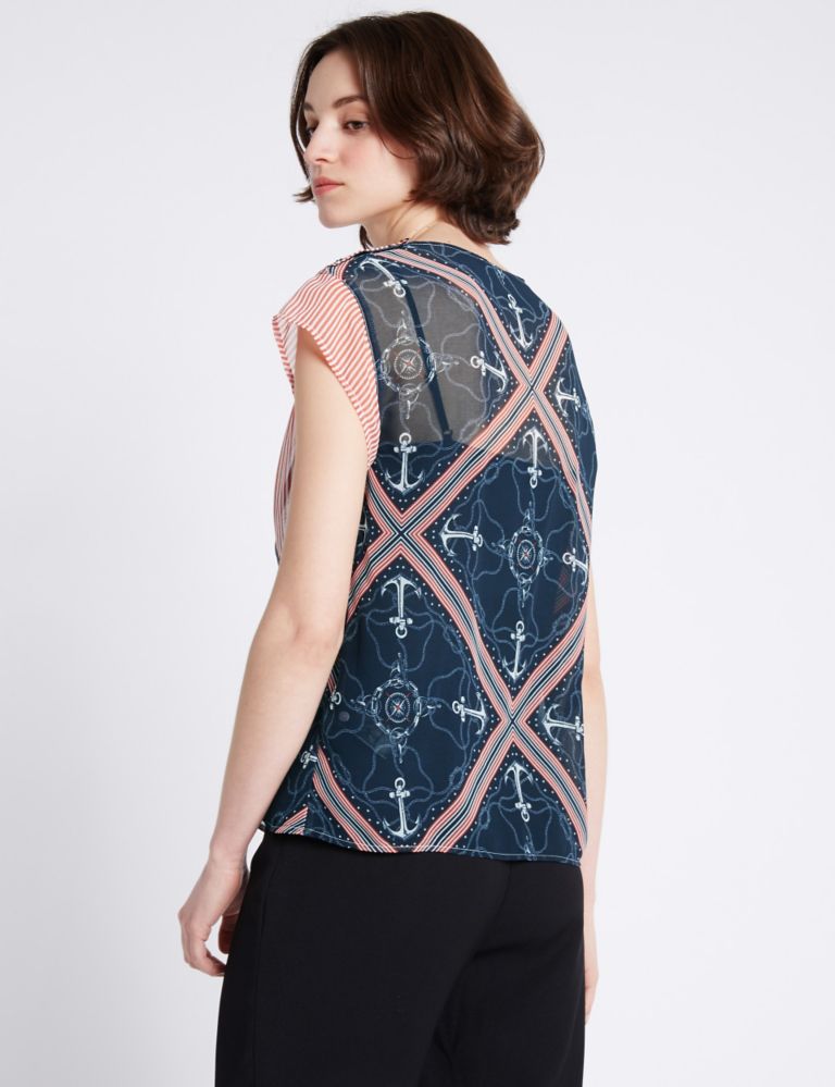 Printed Round Neck Short Sleeve Shell Top 3 of 4