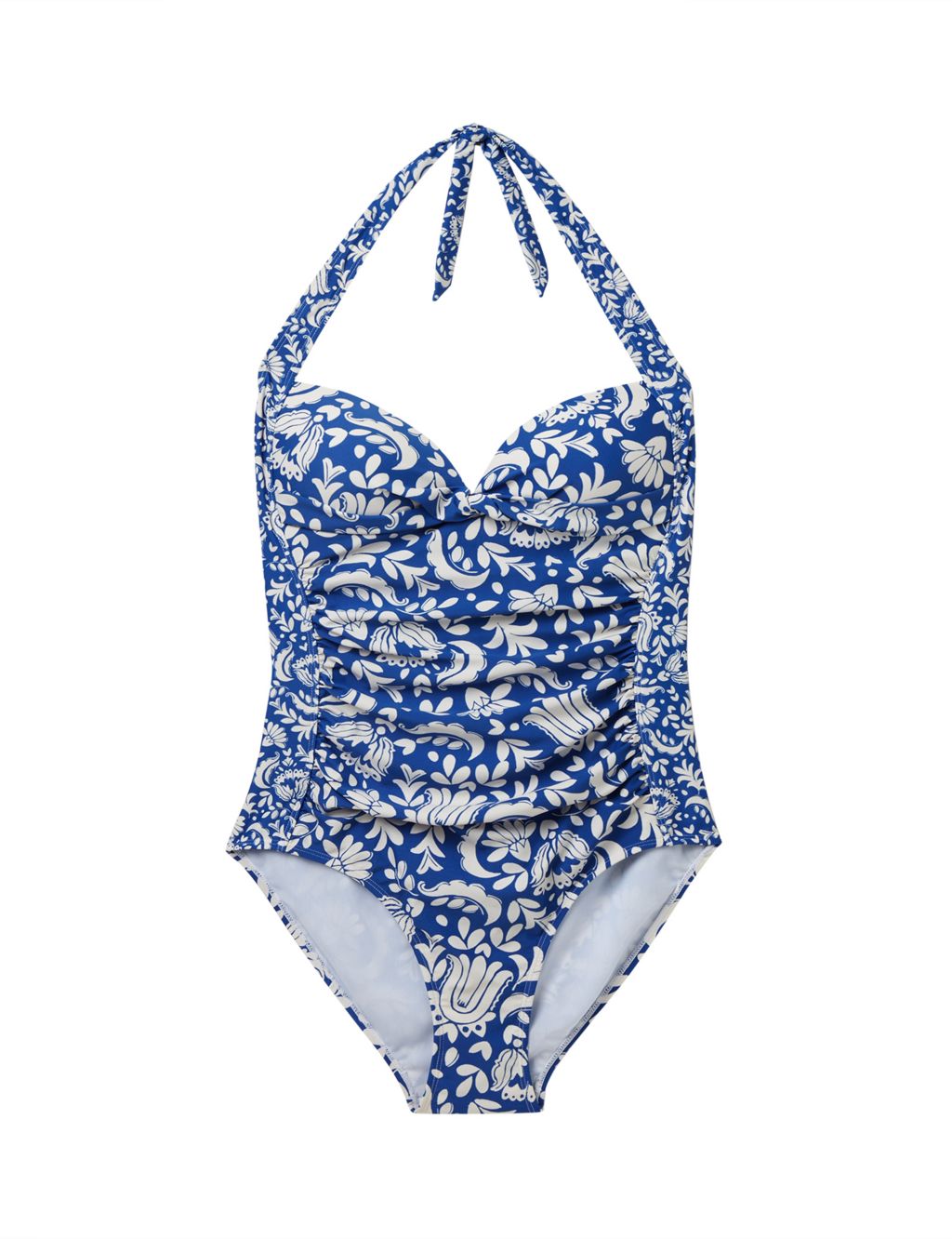 Printed Ruched Plunge Halterneck Swimsuit | Joules | M&S