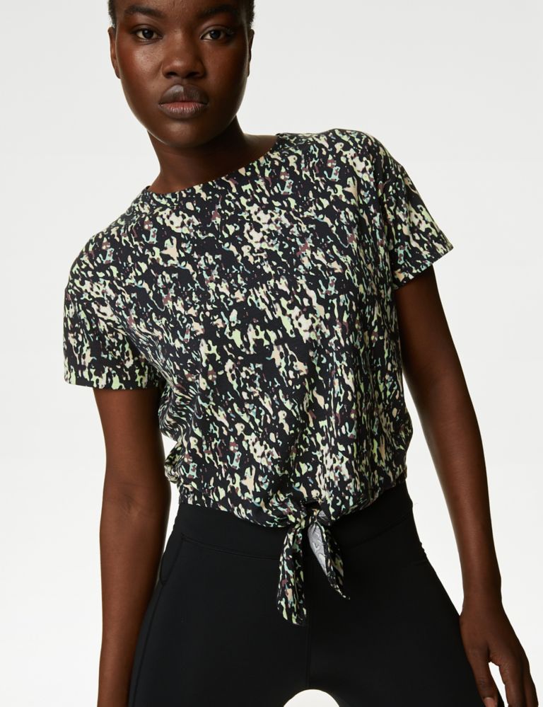 Printed Scoop Neck Tie Front Cropped Top 3 of 6