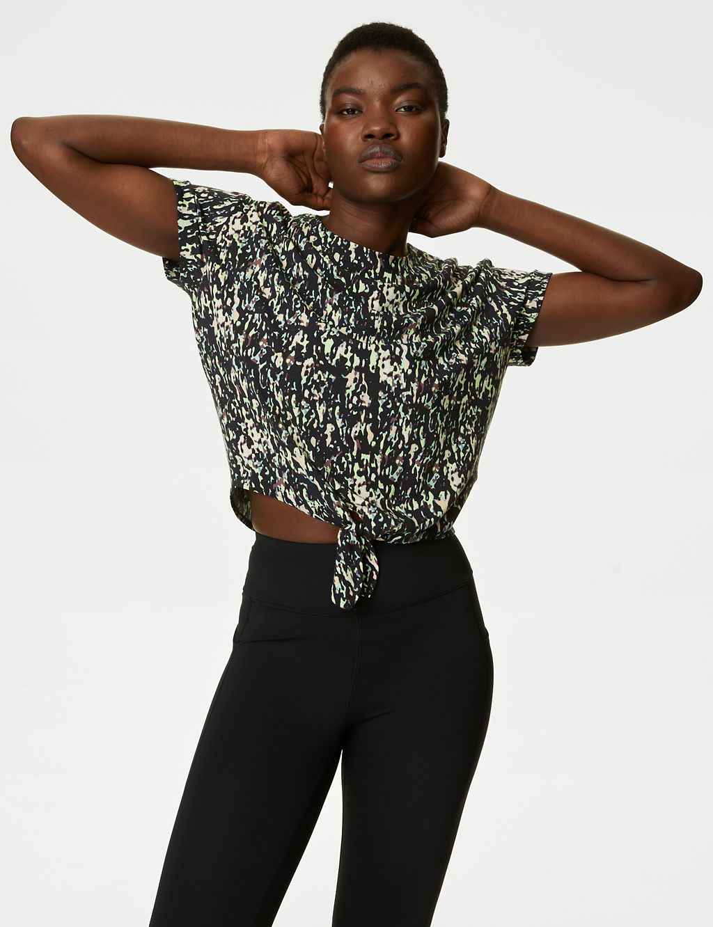Printed Scoop Neck Tie Front Cropped Top 4 of 6