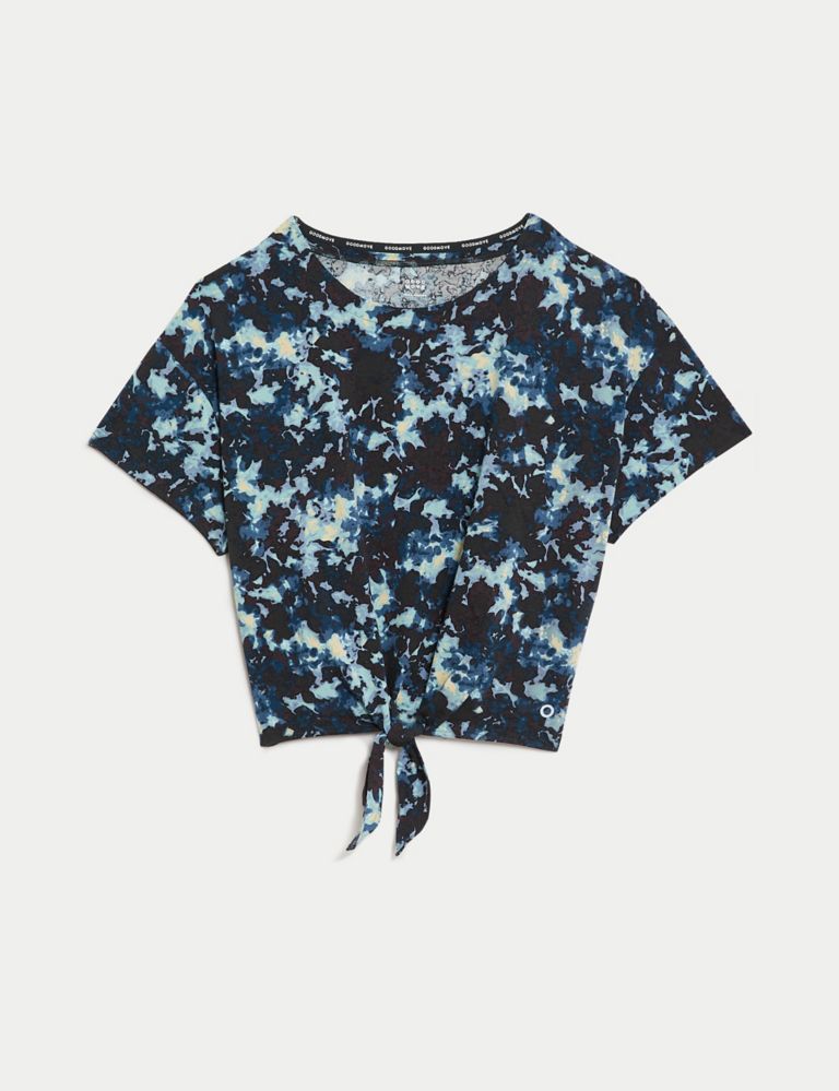 Printed Scoop Neck Tie Front Cropped Top 2 of 6