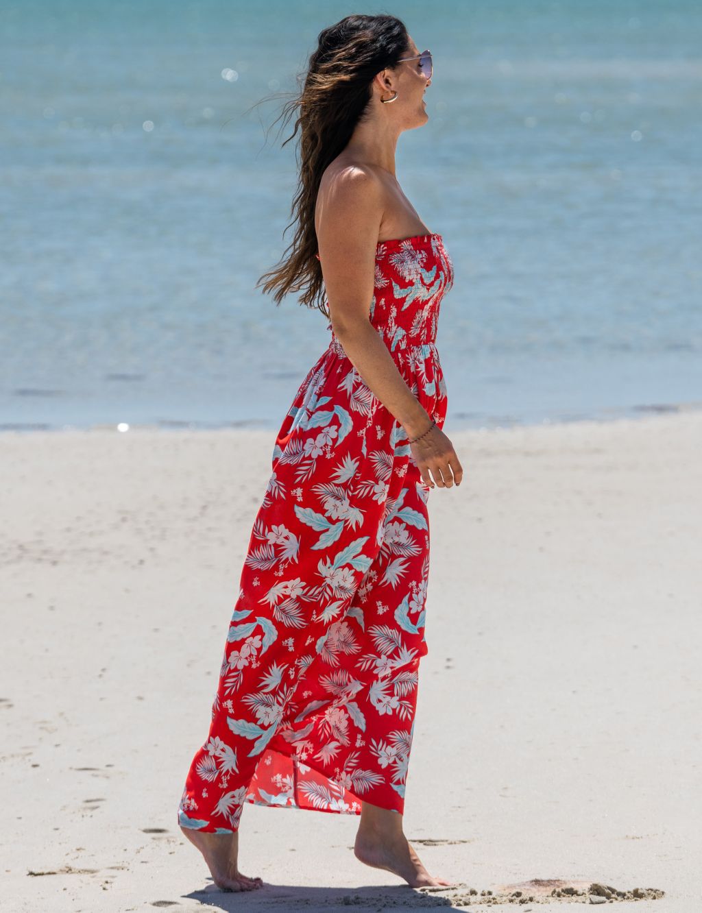 Printed Shirred Bandeau Maxi Beach Dress 2 of 8