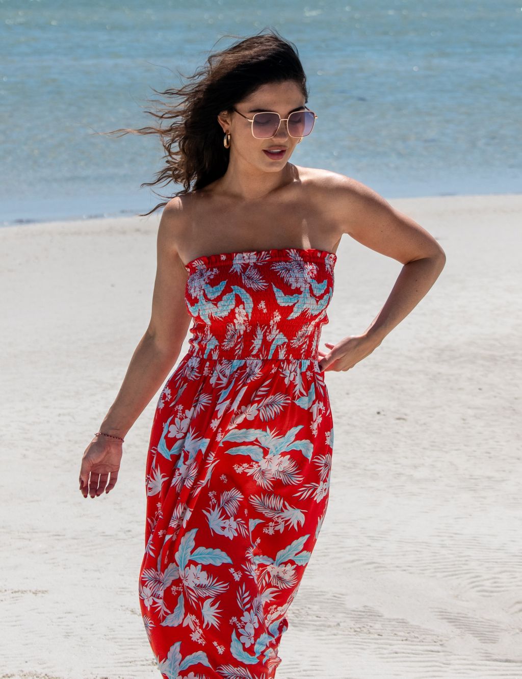 Printed Shirred Bandeau Maxi Beach Dress 7 of 8