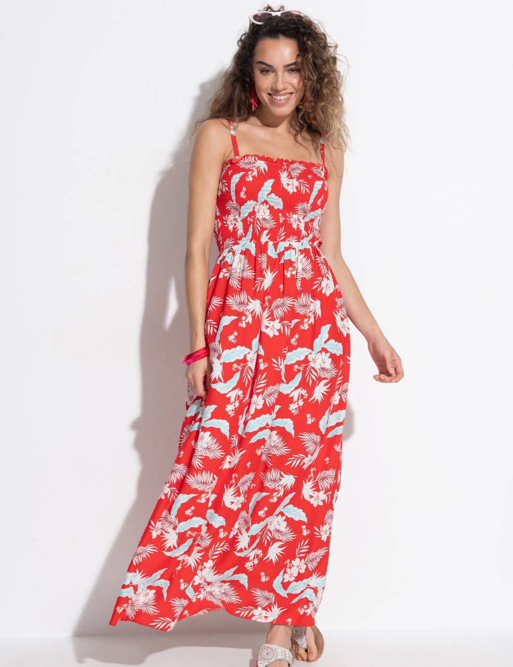 Printed Shirred Bandeau Maxi Beach Dress 8 of 8