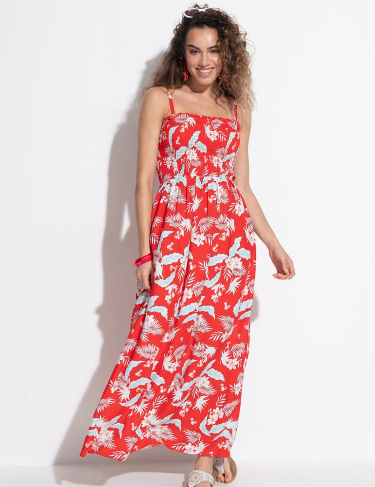 Printed Shirred Bandeau Maxi Beach Dress 5 of 8