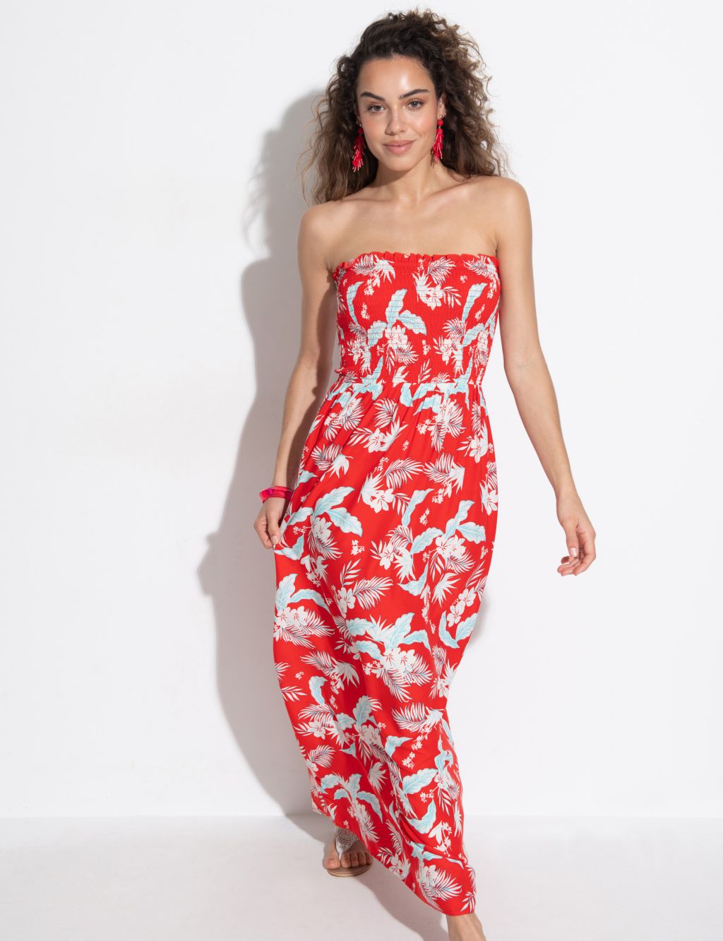 Printed Shirred Bandeau Maxi Beach Dress 6 of 8