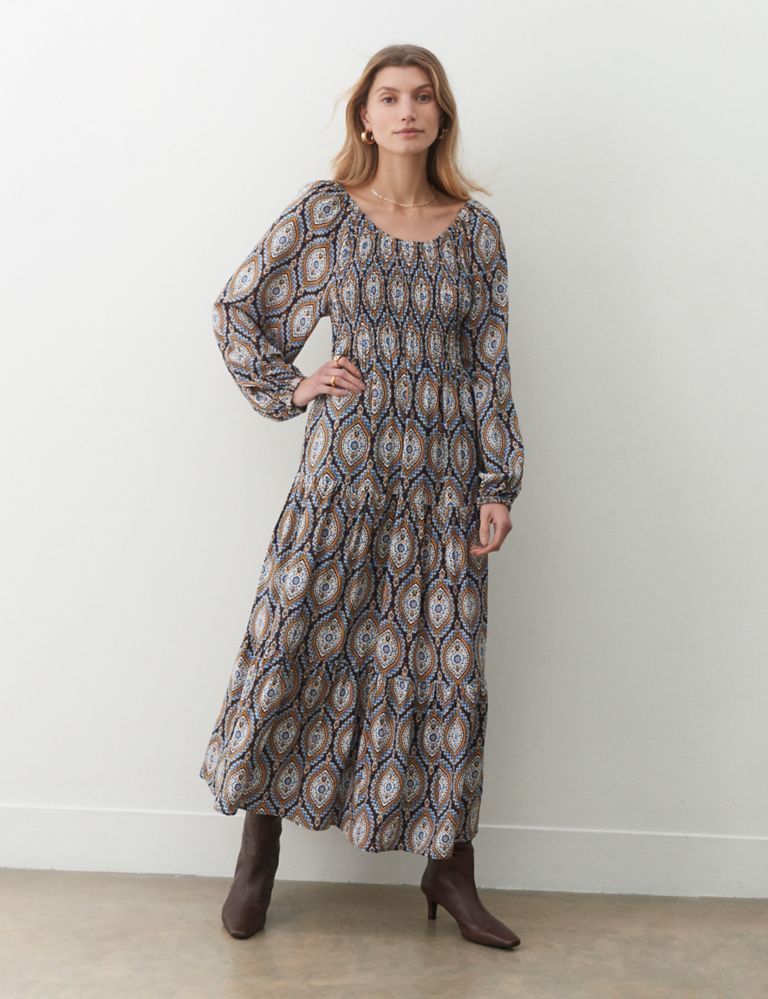 Printed Shirred Maxi Tiered Dress 1 of 3
