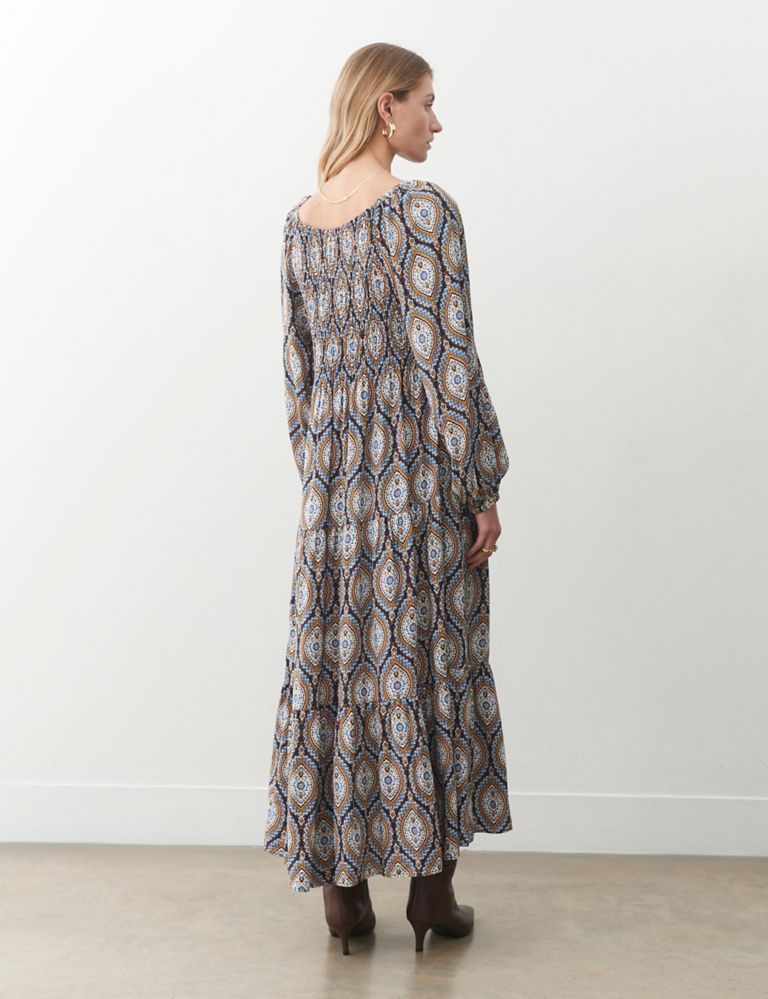 Printed Shirred Maxi Tiered Dress 2 of 3