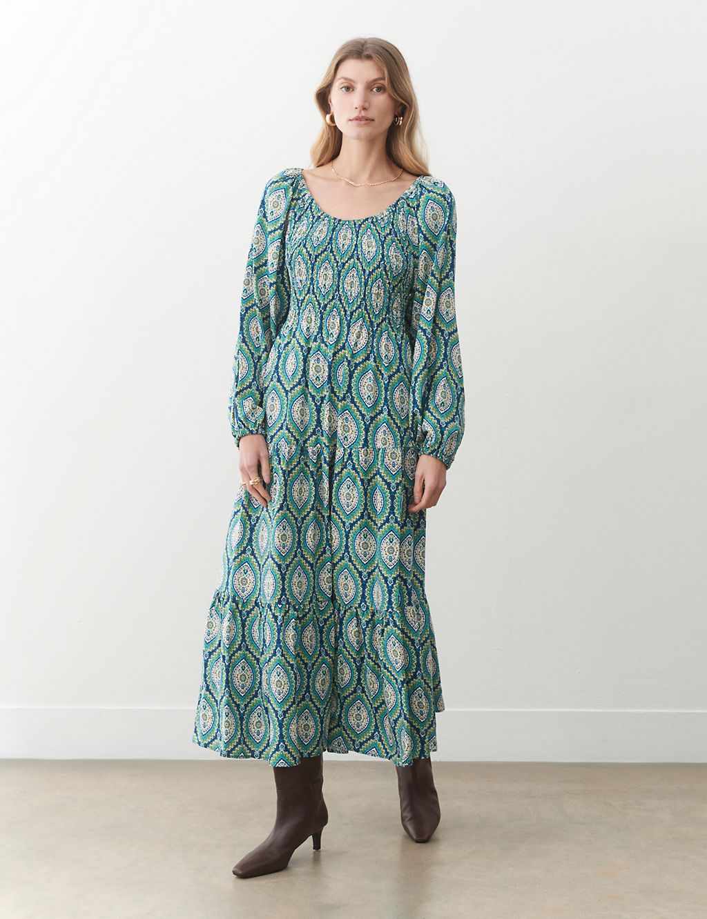 Printed Shirred Maxi Tiered Dress 3 of 4