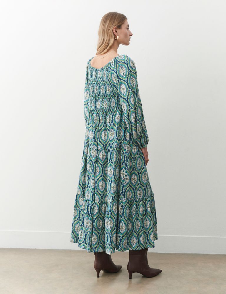 Printed Shirred Maxi Tiered Dress 2 of 4