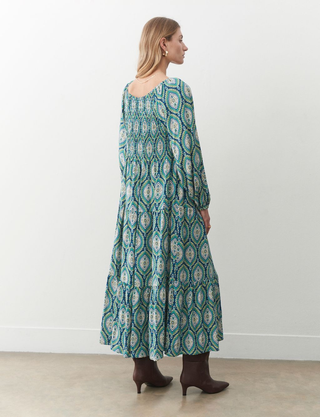 Printed Shirred Maxi Tiered Dress 1 of 4