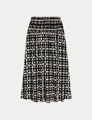 Printed Shirred Midi A-Line Skirt Image 2 of 5