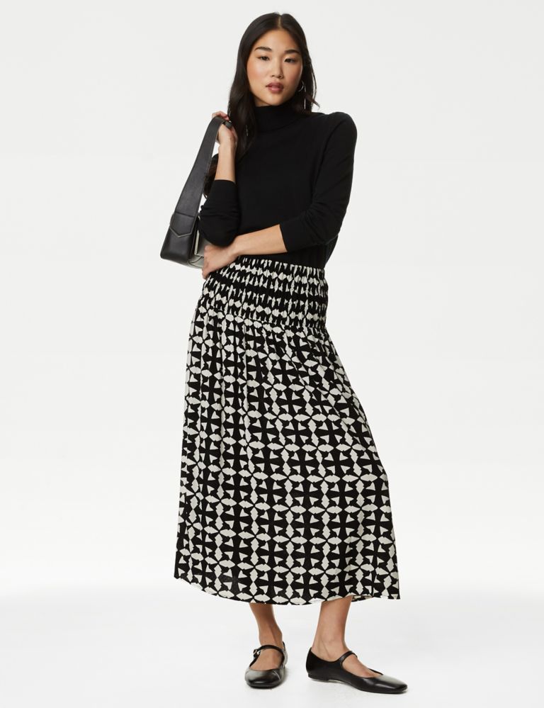 Printed Shirred Midi A-Line Skirt | M&S Collection | M&S
