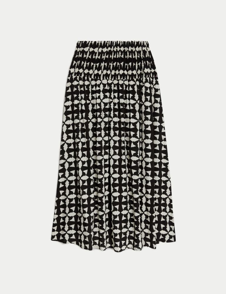 Printed Shirred Midi A-Line Skirt 2 of 5