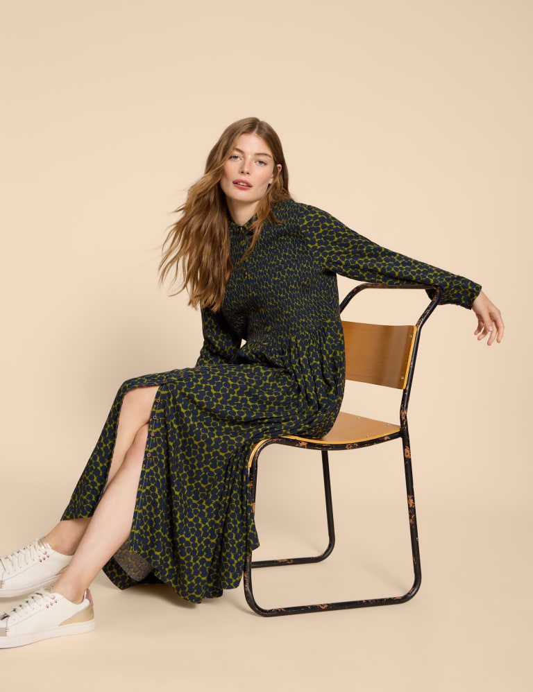 Printed Shirred Midi Shirt Dress White Stuff M S