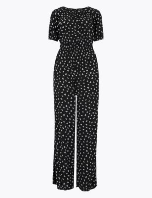 Printed Short Sleeve Waisted Jumpsuit M&S Collection M&S