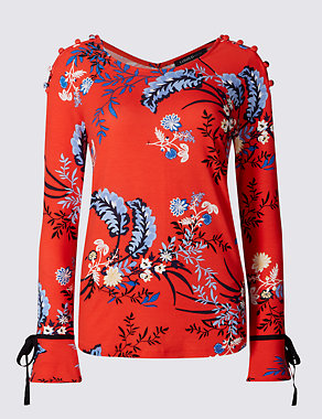 Printed Shoulder Button Long Sleeve T-Shirt Image 2 of 5