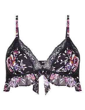 Printed Silk Chiffon Bralet with French Designed Lace Image 2 of 5