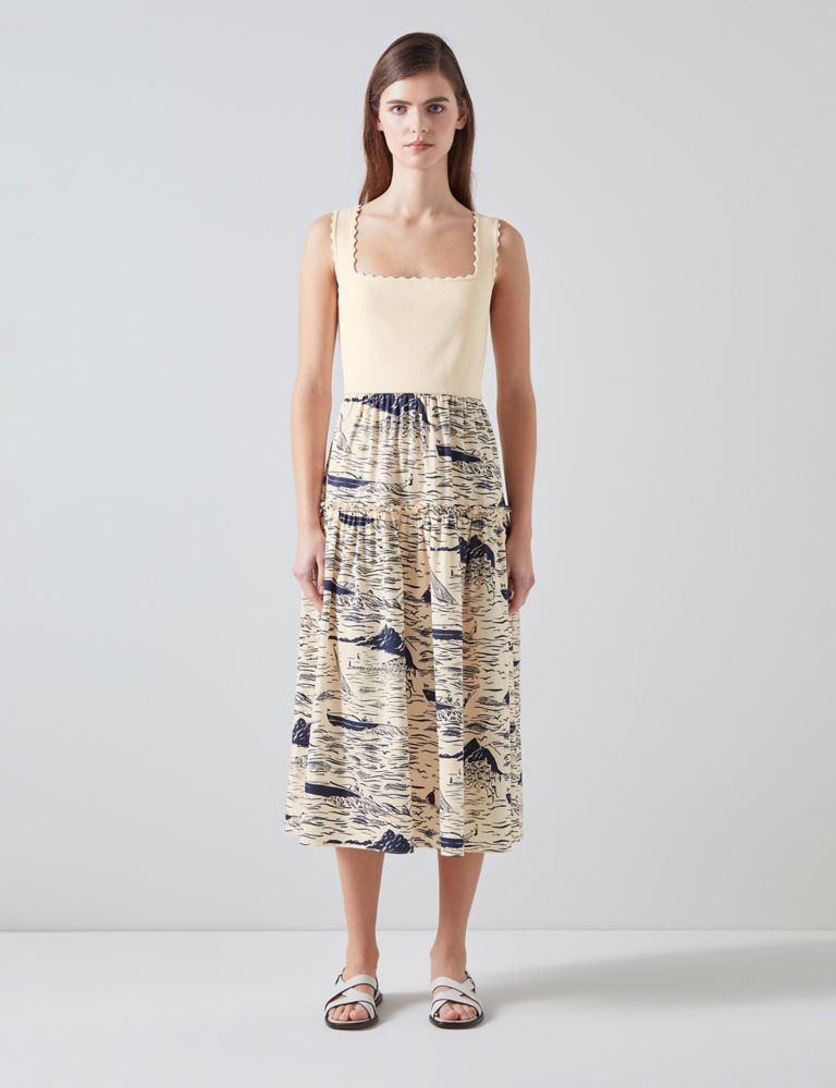 Printed Square Neck Midaxi Waisted Dress 1 of 4