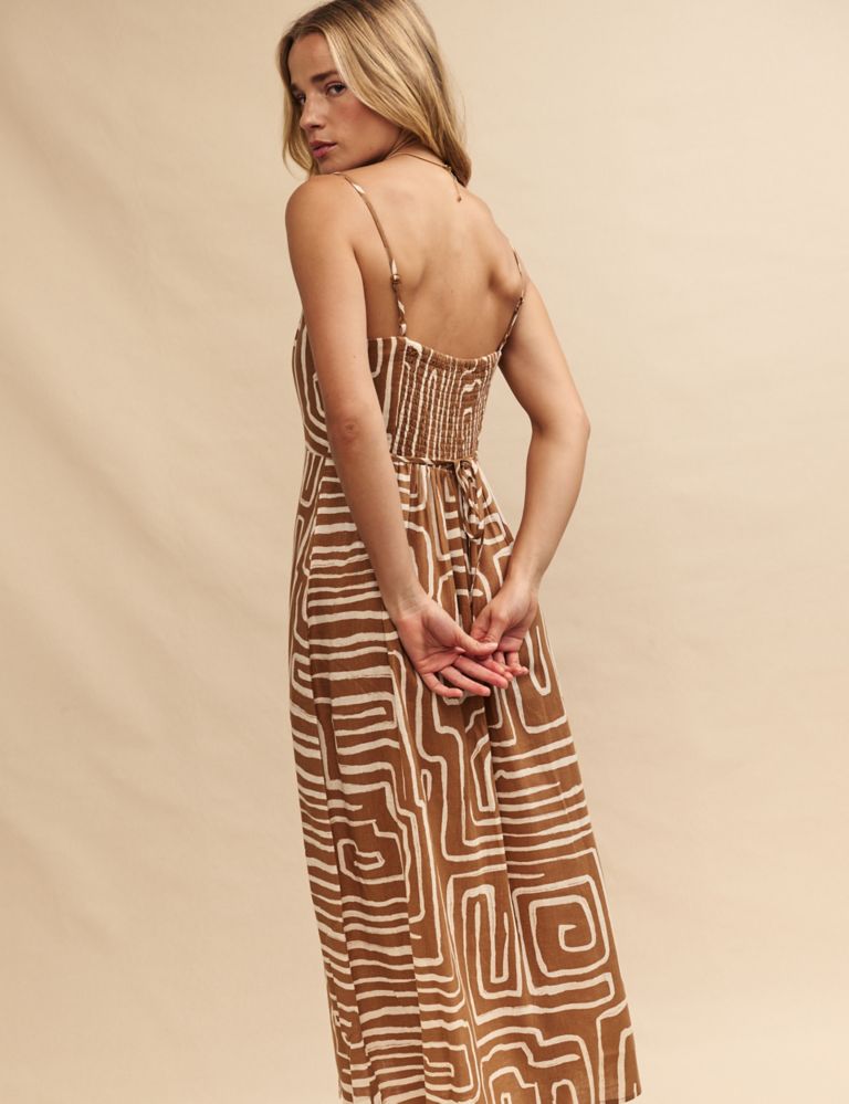 Printed Square Neck Midi Dress With Linen 6 of 6
