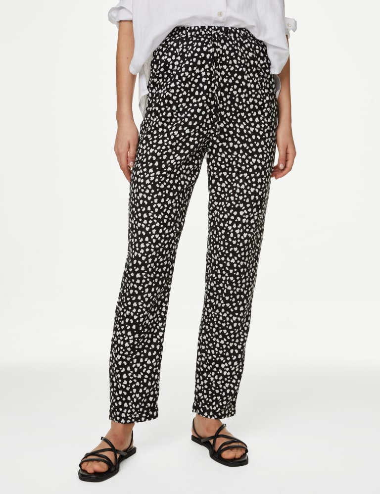 Patterned ankle grazer trousers online