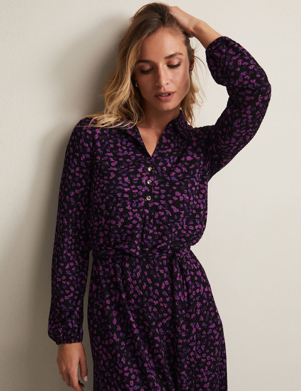 Printed Textured Midi Shirt Dress | Phase Eight | M&S