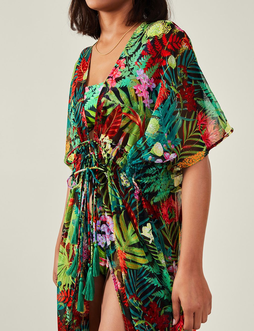 Printed Tie Front Beach Cover Up Kaftan 4 of 4