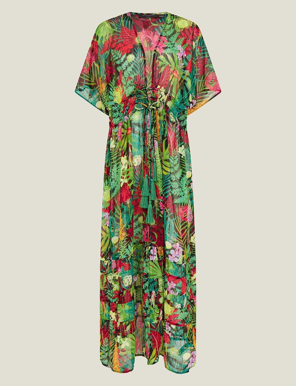 Printed Tie Front Beach Cover Up Kaftan 1 of 4