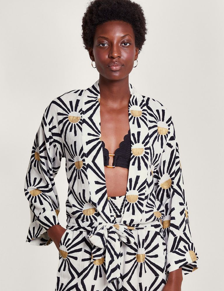 Printed Tie Front Beach Cover Up Shirt 1 of 5