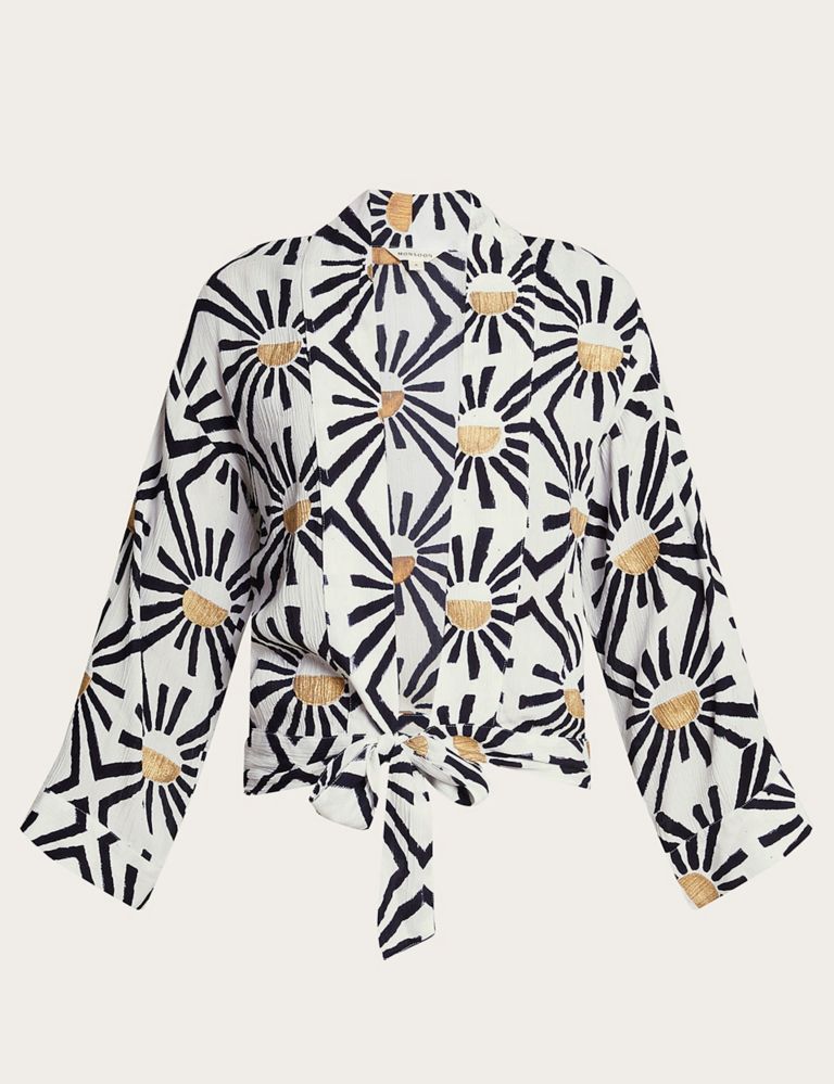 Printed Tie Front Beach Cover Up Shirt 2 of 5
