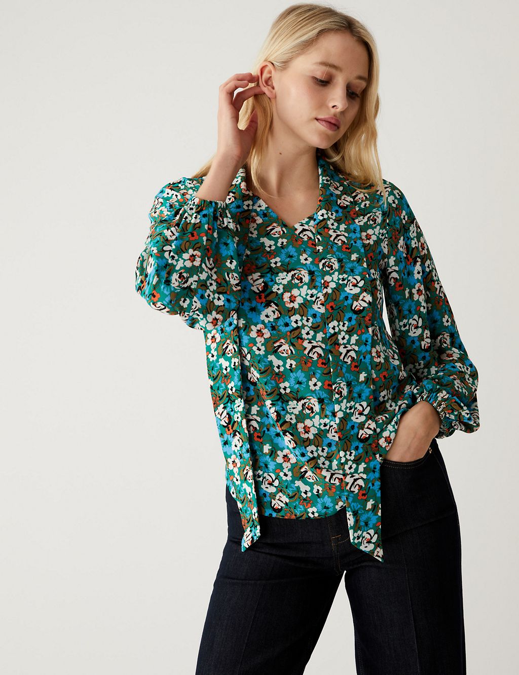 Printed Tie Neck Blouse 2 of 6