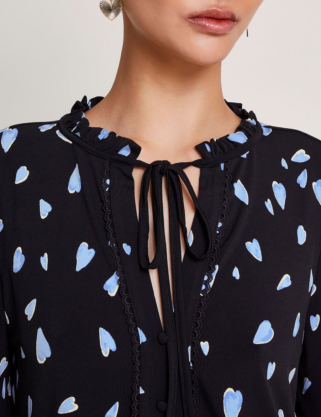 Printed Tie Neck Frill Detail Blouse 5 of 5