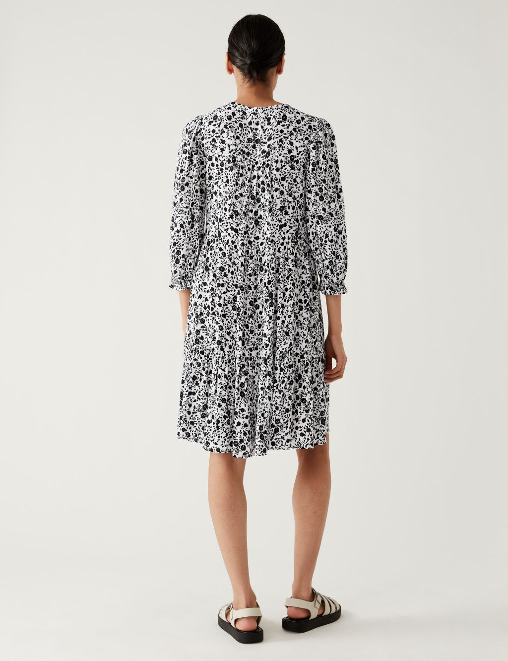Printed Tie Neck Mini Tiered Dress | M&S Collection | M&S