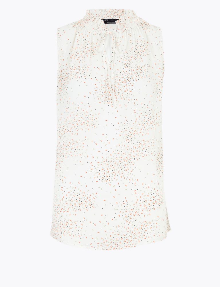 Printed Tie Neck Sleeveless Shell Top 1 of 1