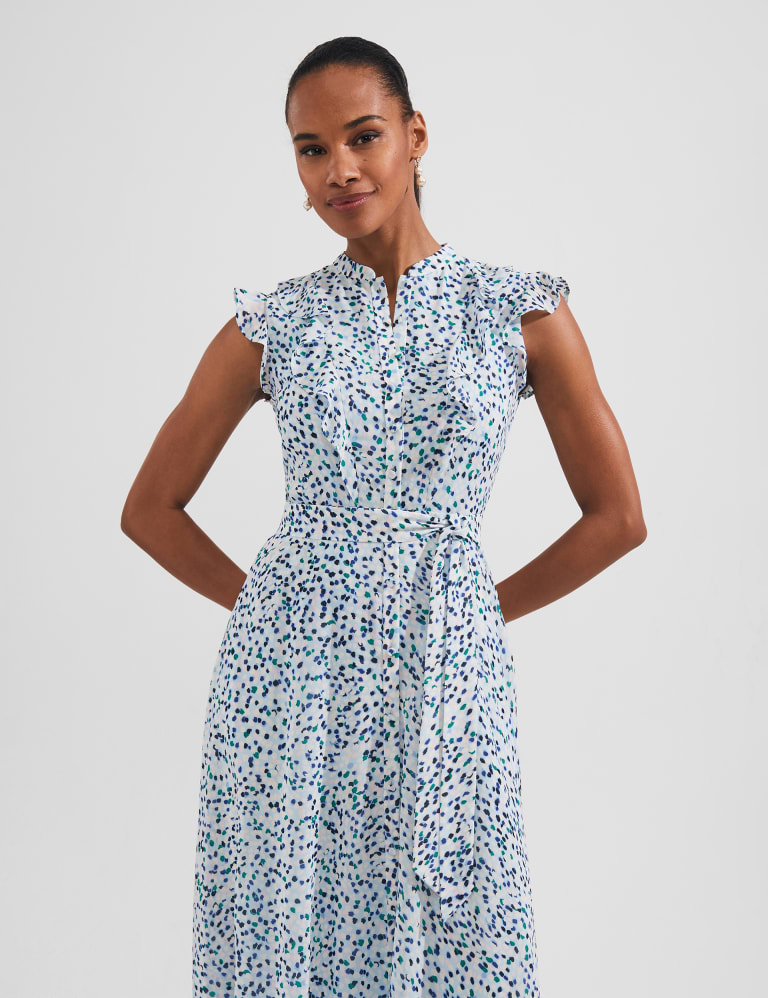 Printed Tie Waist Midi Swing Dress HOBBS M S