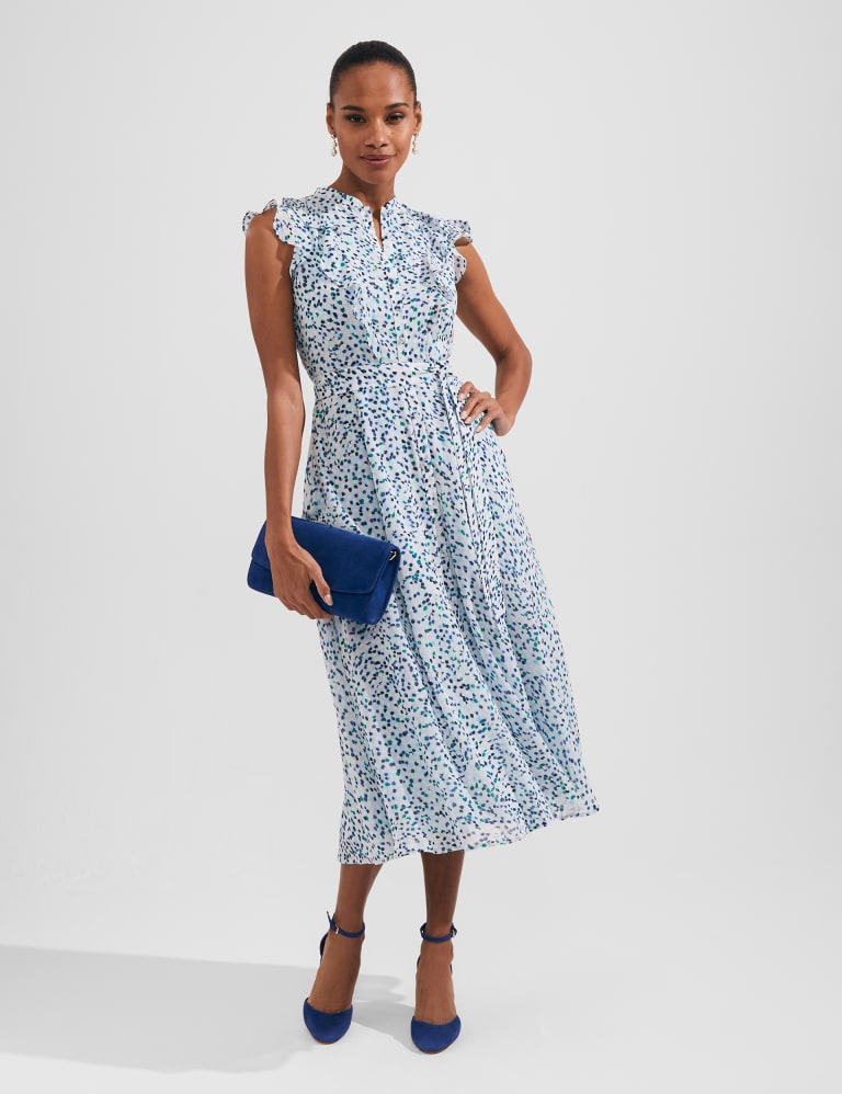 Printed Tie Waist Midi Swing Dress HOBBS M S