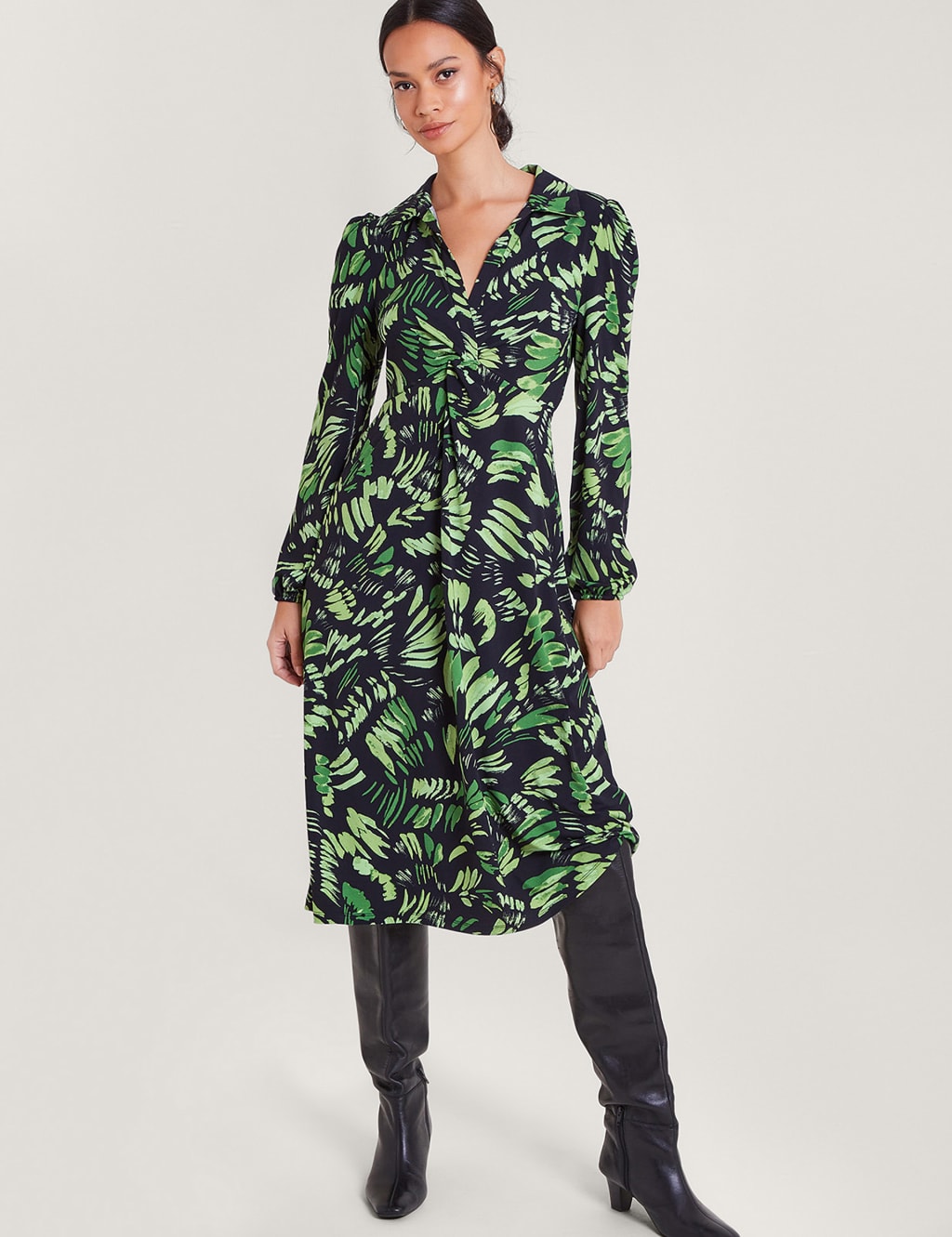 Printed Twist Front Midi Shirt Dress 3 of 5